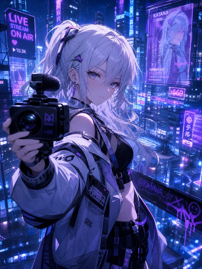 推特动漫直播-银发少女创作直播间